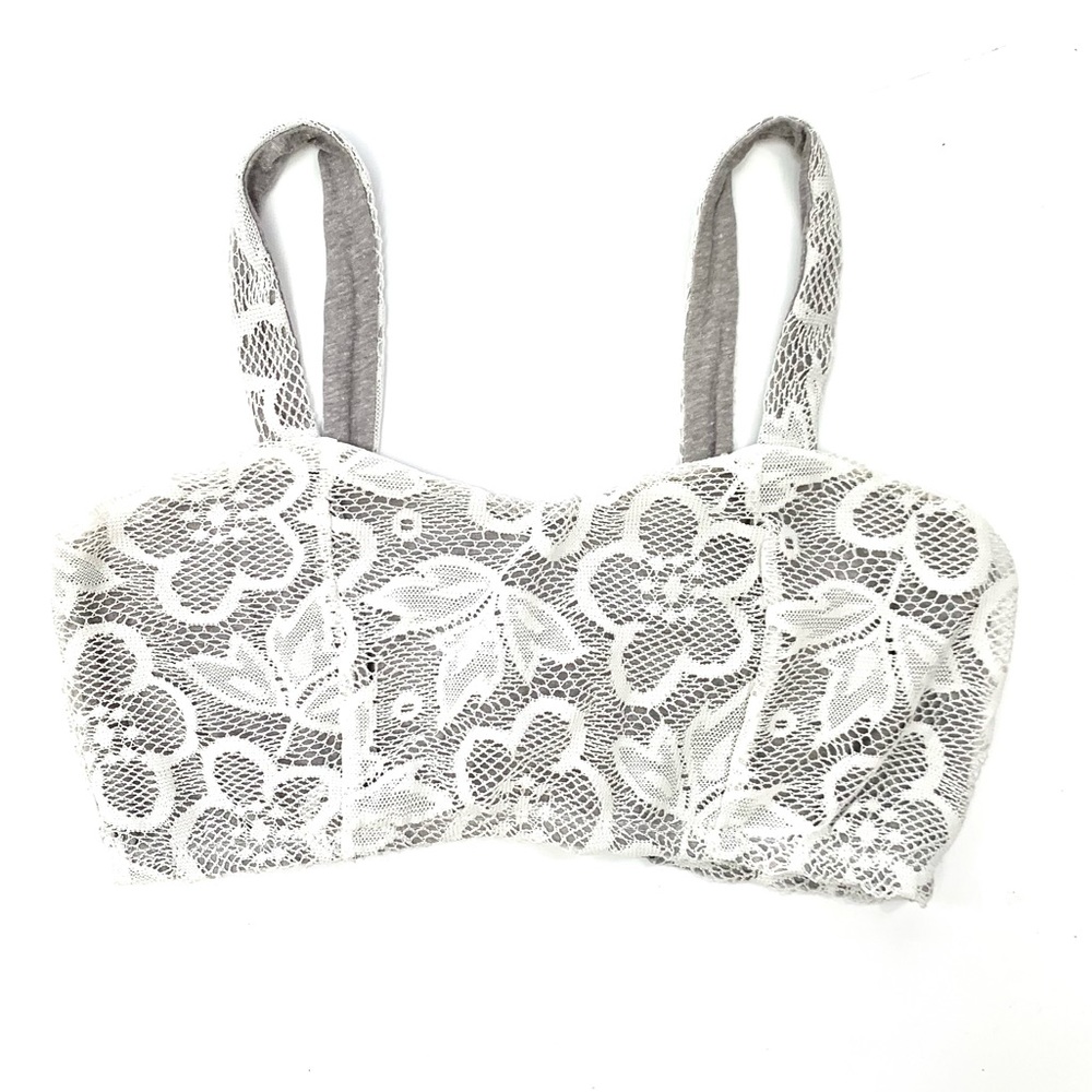 NWOT Gray Back Cutout Floral Lace Bra Crop Top - Picture 5 of 14